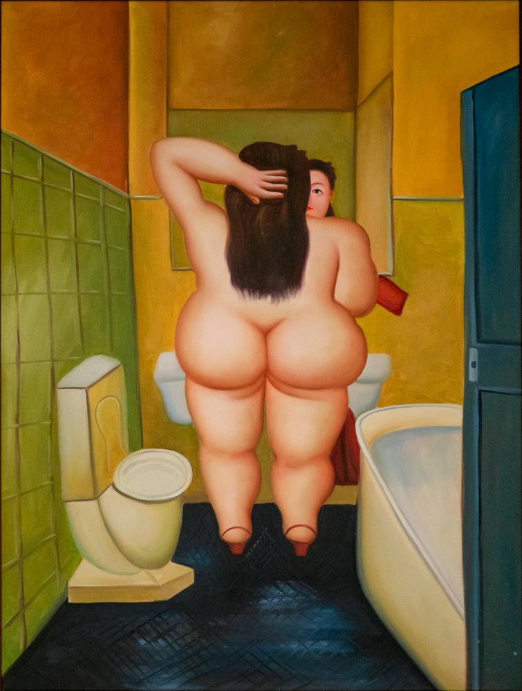 The Bath (repro), Fernando Botero, oil on canvas, 38 x 50.5 inches