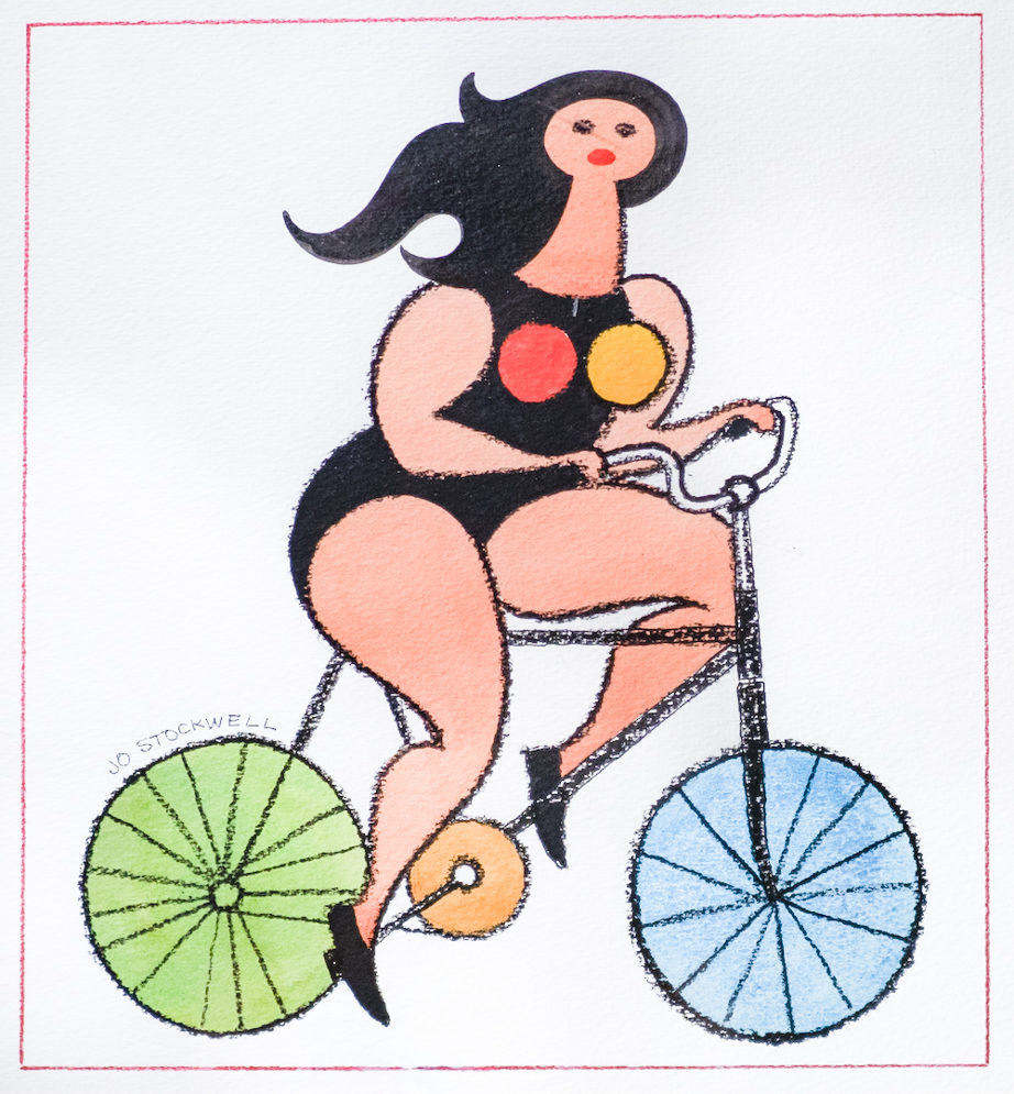 Cyclist, Jo David Stockwell, crayon and acylic on paper