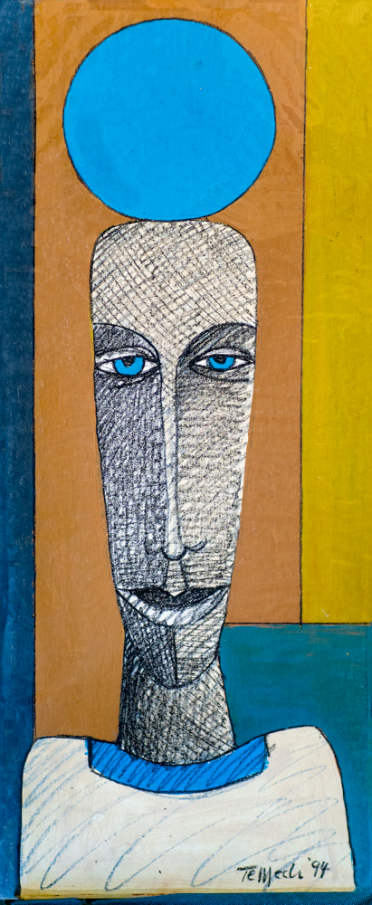 Blue Ball not Blue Boy, Gunther Temech, ink and guache on paper, 12.5 x 32 inches, 1994