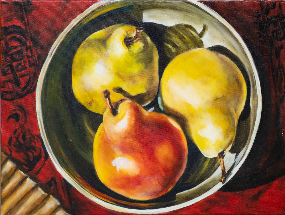 Bartlett Pears, Kathy Stock, oil on canvas, 12 x 9 inches, 2001